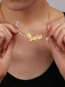 Colar Personalizado com Pingente de Abóbora, Colar com Pingente de Letra Personalizado em Aço Inoxidável, Joia de Moda Minimalista, Presente de Halloween, Natal, Aniversário - Dourado - Visão 6