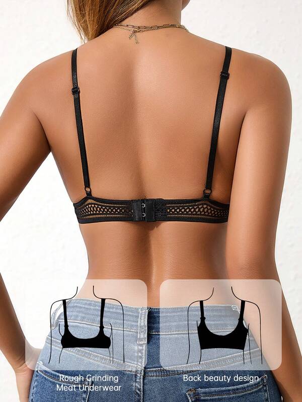 Women's Black Wire-Free Lace Bra Comfortable And Flattering Bra Perfect For Everyday Casual Wear Sexy Lingerie Black Lace Bra