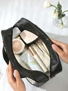 1pc Transparent PVC Makeup Bag, Multifunctional Letter Travel Pouch, Waterproof Letter Bag With Minimalist Letter Stickers, Large Capacity Toiletry Bag, Travel Organizer, Cosmetic Bag, Beach Bag, Travel Essentials, Student Supplies, Dorm Necessities, Bathroom Storage, Home Decor, Gift For Girlfriend, Teacher, Mom, Girlfriend, Halloween Gift, Christmas Gift, Autumn/Winter Essential, Autumn Decor, Bedroom Decor