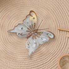 6Pcs Butterfly Christmas Tree Decorations Duckbill Clip Design Glittery Sequined Butterflies For Home Decor - Champagne - View 4