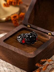 1 chiếc nhẫn Zirconia hoa cổ điển sang trọng thời trang dành cho nữ, thích hợp cho đám cưới, đính hôn, tiệc tùng, trang sức Halloween - màu đen - Xem 9