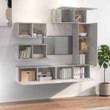 Set di mobili TV Larryhot da 6 pezzi, in legno ingegnerizzato grigio cemento, resistente, facile da montare, ideale per l'arredamento della casa - Grigio - Visualizzare 3