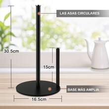 Portarrollos de Papel para Cocina en Acero Inoxidable - Soporte Estable con Base Pesada para Encimera - Dispensador de Toallas Fácil de Usar para Hogar, Baño y Decoración para Cocina (Negro) - Negro y Plata - Ver 6