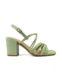 Sandália Feminina Tiras Salto Bloco Confortável Caramelo Estilo Moda Confortável