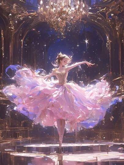 1件套精美芭蕾舞女孩钻石画套装工艺贴纸奇幻浪漫卡通迷人手绘指甲油刺绣马赛克十字绣水钻5D DIY图片套装家居房间墙面装饰圣诞节假日手工玩具斋月情人节礼物