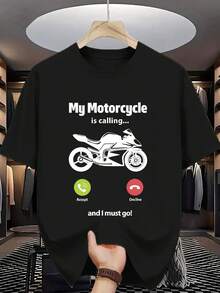 Maglietta casual da uomo con scollo rotondo e stampa "La mia moto mi chiama", colore nero, stile sportivo estivo, materiale leggermente elasticizzato, vestibilità regular per adulti MP7R - nero - Visualizzare 1