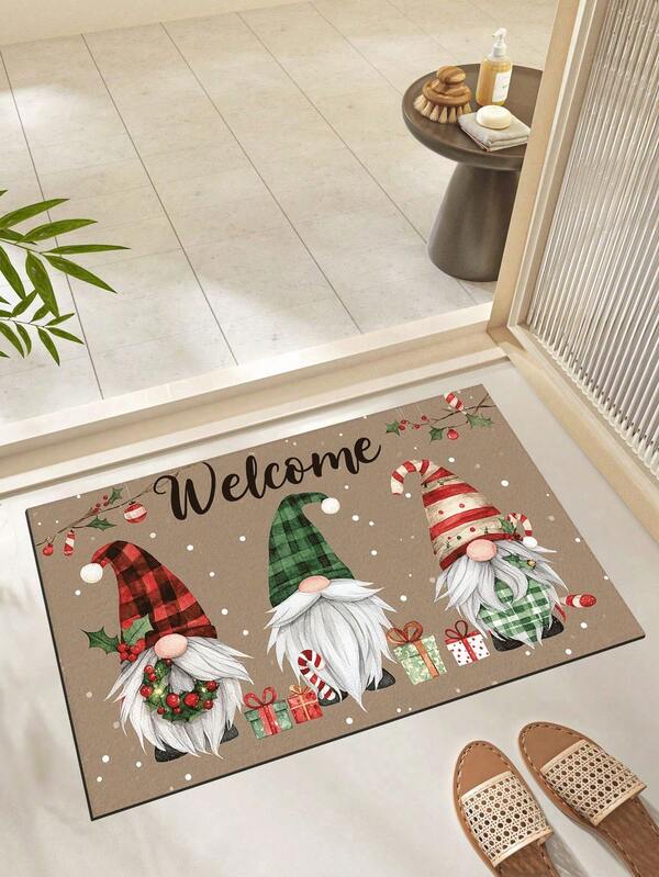 1 Stück Weihnachts-Willkommens-Eingangsmatte, schnelltrocknende Fußmatte, moderne Weihnachts-Zwerg- & Weihnachtsbaum-Badezimmermatte, Weihnachtsdekoration, Badezimmermatte, Weihnachts-Zwerg-Fußmatte, rutschfeste Rückseite, saisonale Winterfeiertags-Vorderteppich, geeignet für Innenbereich, Eingang, Küche, rutschfeste Badezimmermatte, schwarze Matte
