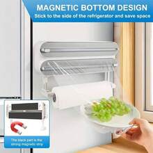 3-Layer Magnetic Multifunctional Wall-Mounted Storage Box, Multifunctional Plastic Film Cutter With Paper Holder, Household Non-Porous Storage Rack For Oil Paper, Tin Foil Paper, Baking Paper, Towels And Roll Paper, Home Storage Box And Storage - White - View 11