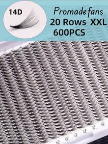 600 Stücke 20 Reihen XXL Tablett 12D 14D Mega Volumen Wimpern Handgefertigt Russisches Volumen Promade Volumen Fächer Ultra-Schnell Schmal Spitz Dünn Basis Importierte Koreanische PBT Faser Ultra Dunkel Weich C D Locken 8-15mm Vorgefertigte Fächer Wimpernverlängerungen Premium Profi