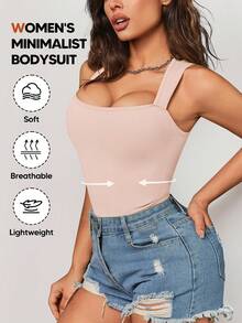 Women's Sexy Ribbed Camisole Crop Top Bodysuit With Square Neckline And Backless Design - Pink - View 4