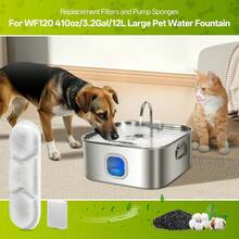 Filtry do fontanny dla kota do dystrybutora wody ze stali nierdzewnej o pojemności 410 uncji/3,2 galona/12 litrów, 6 filtrów zamiennych do fontanny dla kota z 6 gąbkami