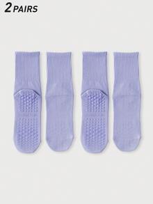 2 Pairs Of Women's Multi-Color Combination, Vertical Ribbing, Waist, Non-Slip Glue On The Sole, Couple Style, Four Seasons Style, Breathable Knitted Fabric, Ins Style, Simple Style Mid-Tube Sports Socks, Home, Men And Women Fitness, Yoga, Pilates, Holiday Gifts - White - View 20