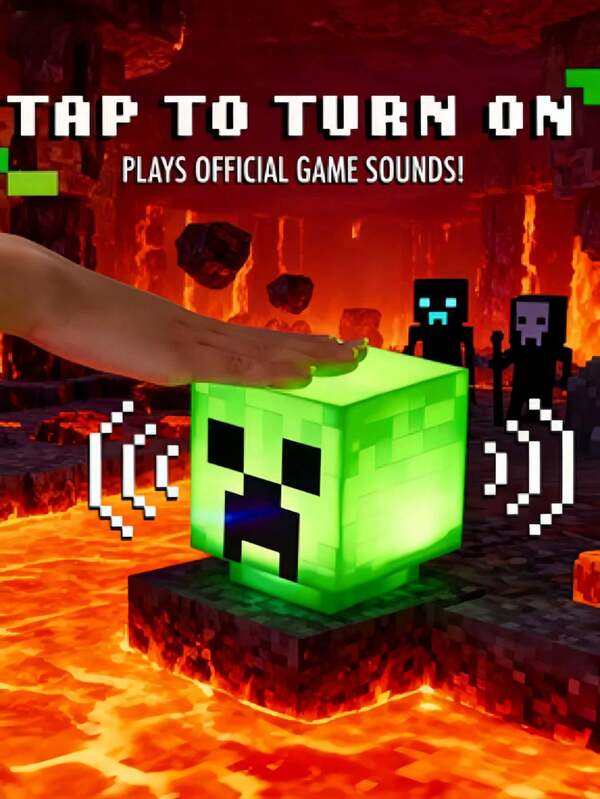 Minecraft Creeper Rechargeable Night Light, Voice-Activated Tap Light, (With USB Cable) Minecraft Peripheral Model Night Light, Pink Pig Night Light, Green Creeper, Blue Creeper Game Peripheral Gift Model Desk Lamp, Minecraft Model Desk Lamp Column Light, Luminous Model Toy
