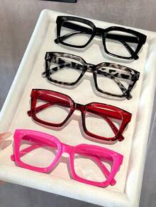 4pcs Plastic Geometric Classic Full Frame Multi-Color Transparent Glasses, Suitable For Office, Street, Music Festival, Club, Date, Outing, Fashion Accessory - 4 chiếc Pudding đậu phụ đen trắng Đỏ đậm đỏ hồng trắng dẹt - Xem 4