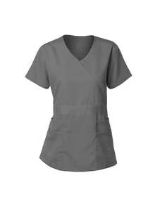 女士弹性柔软 Y 领上衣和直筒多口袋功能裤制服护理套装 - 灰色 - 查看 3