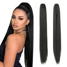 Ponytail Extension 24 Inch Long Straight Claw Clip Drawstring Ponytail For Women Fake Pony Tails Natural Soft Clip In Hair Extension Pony Tail (Black Brown) - Multicolor - View 11