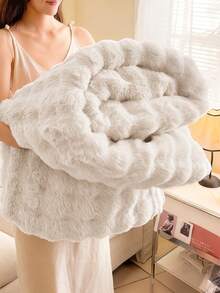 1 件超柔软仿兔毛毯，温暖舒适，可机洗，四季毛绒，盖毯、大号和特大号尺寸，多功能午睡毯，适用于办公室、卧室、沙发、旅行，双面可用，冬季装饰 - 白色 - 查看 11