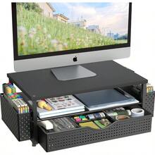 GYJ    Desk Organizer And Accessories Computer Monitor Stand Riser With Drawer And 2 Pen Holders Office Desk Accessories Workspace Organizers For Office Supplies Black150 - 黑色 - 查看 1