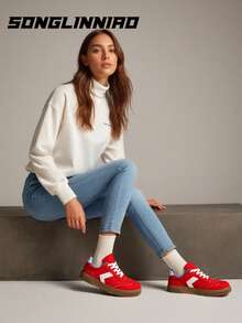 SONGLINNIAO Plus Size Casual Lace-Up Round Toe Fashion Sneakers For Women, Autumn