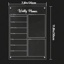 1 pièce Aimant de décoration de réfrigérateur pour planification des repas hebdomadaires (avec 6 marqueurs magnétiques pour tableau blanc aléatoires) Planificateur réutilisable, planificateur de repas hebdomadaire, tableau d'écriture transparent et effaçable pour mémos et rappels