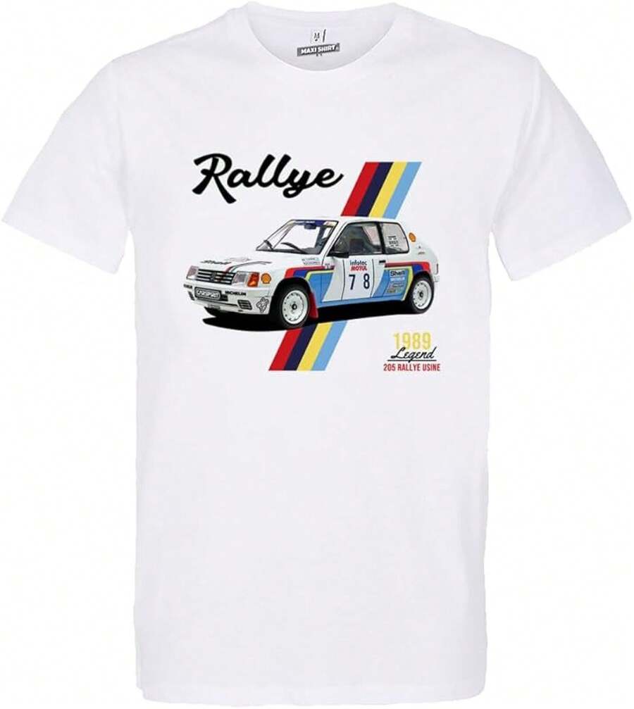 CARSPIRIT-Shirt White Men's Car Vintage 205 Rally | 100% Cotton, Regular Fit | Gift Idea Fan Racing Car - trắng - Xem 1