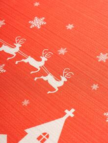 1 pieza Mantel con estampado navideño y relieve, Cubierta de mesa con tema navideño de poliéster con adorno de encaje para sala de estar, dormitorio, cocina, decoración navideña