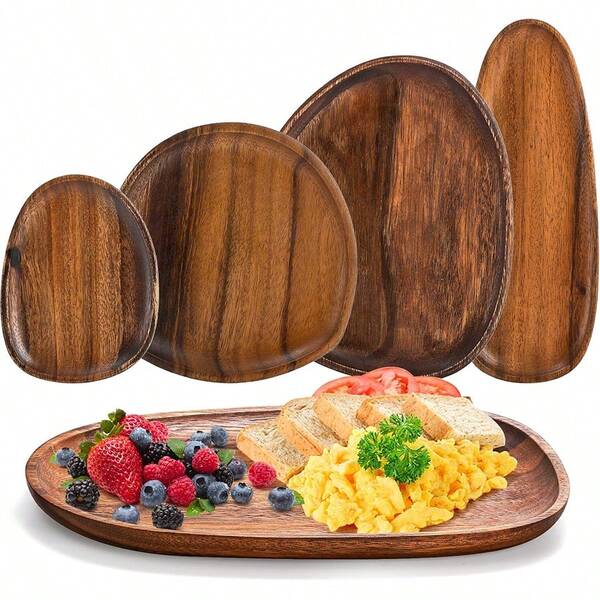 Bandeja de Servir de Madeira de Acácia - Versátil para Café da Manhã, Sobremesa e Lanche com Design Oval Único, Perfeita para Café, Chá e Decoração do Lar, Durável e Elegante para Festas ou Uso Diário