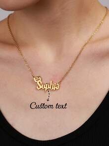 Colar Personalizado com Pingente de Abóbora, Colar com Pingente de Letra Personalizado em Aço Inoxidável, Joia de Moda Minimalista, Presente de Halloween, Natal, Aniversário - Dourado - Visão 2