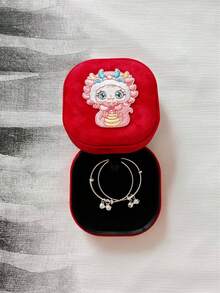 1 Set Embroidered Velvet Snake Year Baby Bracelet, Necklace, Anklet, Jewelry Box (Jewelry Not Included)