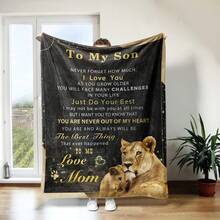 1pc - Mother's Heartfelt Message Envelope Blanket For Son​ Crafted With A Vintage Black Base, Accented By Golden Text And A Warm Design Of A Lioness Protecting Her Cub, This Blanket Is Infused With The Loving Warmth Of A Mother's Affection-An Earnest Gift From Mom To Son That Carries The Power Of Maternal Love.​