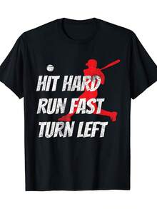 Camiseta de regalo de béisbol Hit Hard Run Fast Turn Left - 220g - Negro - Ver 1