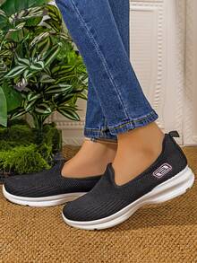 "Export Platform Round Toe Slip-On Sports Shoes Women 2025 Summer Large Size Breathable Running Shoes Soft Sole Casual Lace-Up Lightweight Women" - Black - View 9