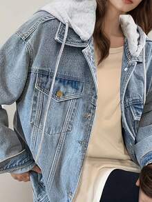 Women's Hooded Denim Jacket, Oversized Retro Denim Jacket, Elastic And Loose, Comfortable And Lightweight - L - View 4