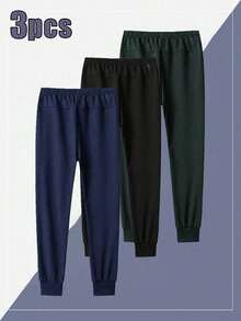 3 件套男士抽绳针织松紧腰运动裤，简约拉链口袋设计 - 彩色 - 查看 2