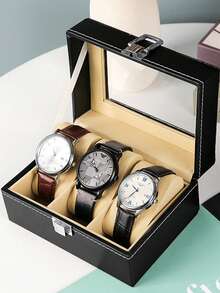 1pc Watch Box, 12 Slots PU Leather Watch Storage Box, Watch Organizer Box Jewelry Display Case, Watch Display Box For Men And Women - Black - View 2