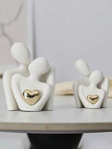 1pc Gold-Plated Heart-Shaped Abstract Art Decor, Couple Embracing Ornament, Suitable For Home, Bedroom, Office, Student Use, Ideal Gift For Spring, Christmas, Storage, Wedding, Home Decor, Jewelry Storage, Party Decoration - Multicolor - View 2