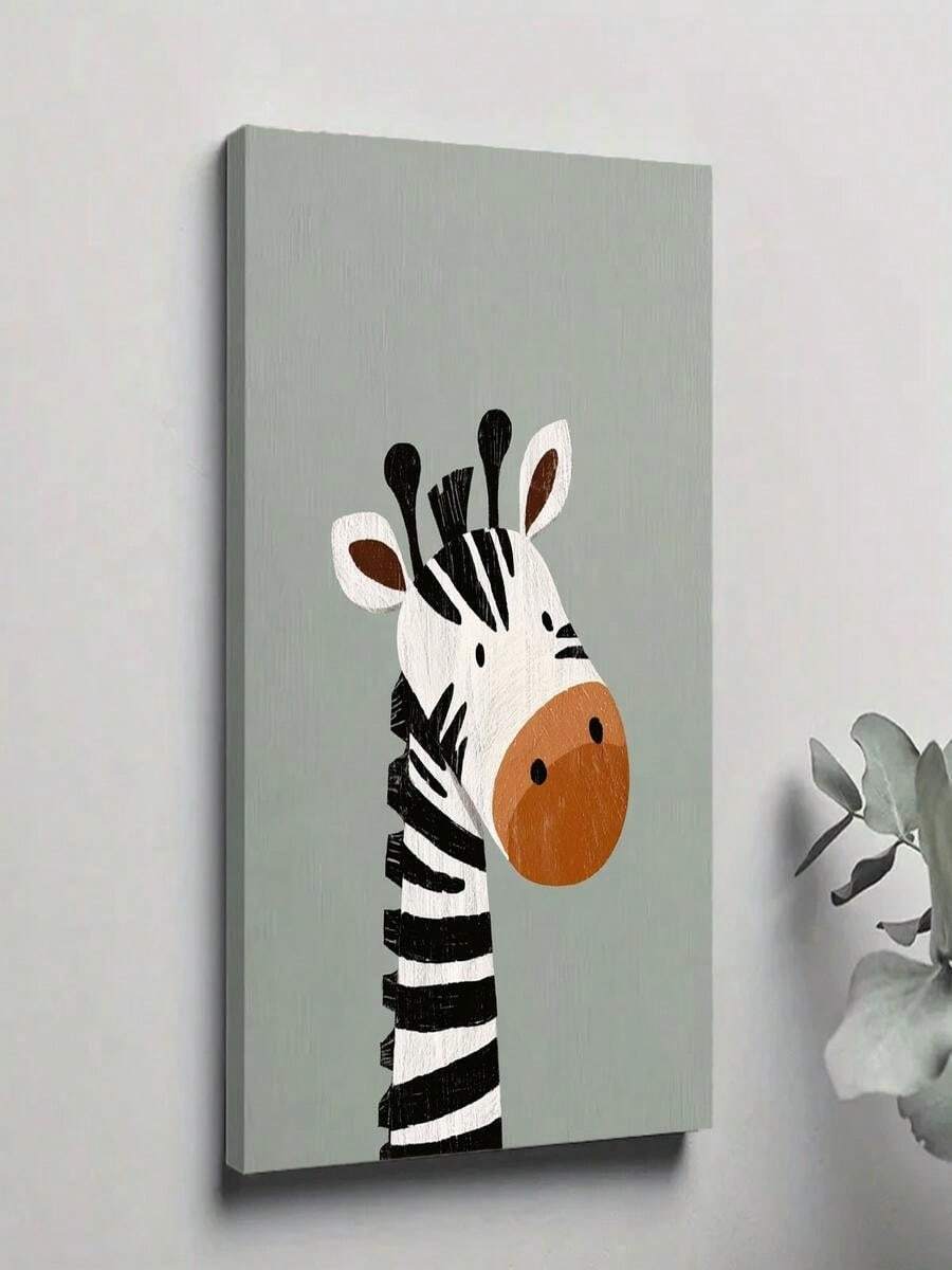 1PC Cute Baby Giraffe With Black And White Stripes On Its Head12X16inch And 16x24inch Framed , Classic Wooden Frame, Suitable For Living Room, Bedroom, Bathroom And Other Decorations, Perfect Gifts For Christmas, Halloween And Thanksgiving - White - View 1