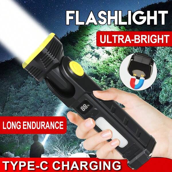 1pc Ultra-Bright Floodlight With Electric Display 7 Lighting Modes Rechargeable And Waterproof Suitable For Outdoor Camping And Home Emergency Lighting
