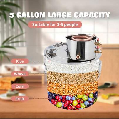 Destilador de acero inoxidable, kit de destilación con termómetro incorporado, kit para elaboración de cerveza casera, 38 L/10 gal