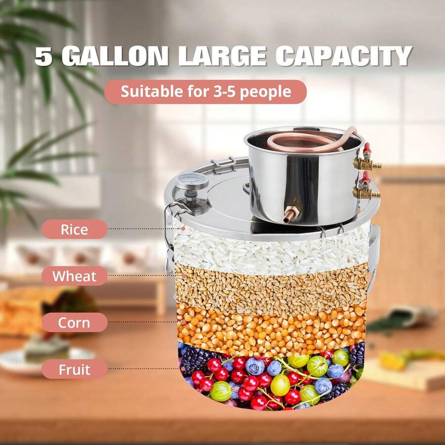 Destilador de acero inoxidable, kit de destilación con termómetro incorporado, kit para elaboración de cerveza casera, 38 L/10 gal - Plateado - Ver 1