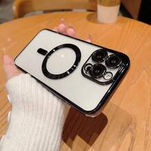 Magnetic Clear For IPhone 17 17 Air 17 Pro 17 Pro Max Case With Camera Lens Protector [Compatible With MagSafe] Luxury Plating Edge Slim Soft TPU Cover Protective Phone Case Compatible With IPhone 13 11 16 Pro Max 15 14 12 X XR XS 7 8 Plus 16e