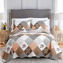 Floral Plaid Patchwork Quilt Set King Size, Reversible Brown Bedding Set Soft Microfiber Lightweight Bedspread Coverlet 3 Piece All - Season Use (104x90 Inches) - 棕色 - 查看 12