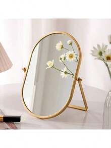 1 Piece Light Luxury Desktop Makeup Mirror, Oval 360° Rotatable Vanity Mirror With Gold Metal Base & High-Quality Glass, For Countertop, Bedroom Decor, Bridal Makeup, Content Creators, Luxury Hotels - Ideal Gift For Valentine's Day, Housewarming, Anniversaries & Weddings