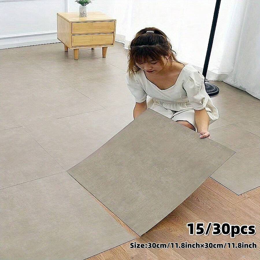 15/30 piezas de baldosas autoadhesivas mate, impermeables, resistentes a los arañazos, con textura de mármol de lujo antideslizante para pisos y paredes para cocina, baño, sala de estar, dormitorio, decoración del hogar DIY fácil con respaldo adhesivo - Multicolor - Ver 1