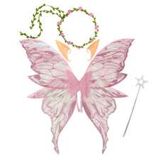 Set de 4 piezas Alas de mariposa y hada con láminas de oro - Incluye diadema, varita, alas de mariposa doradas y orejas de hada - Adecuado para mujeres en Halloween, cosplay, fiestas, eventos y fotografía