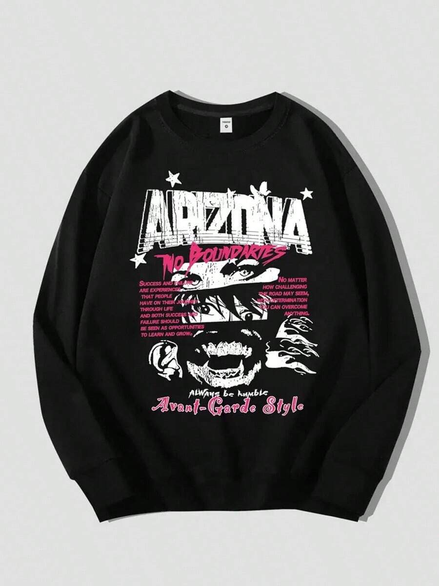 Y2K Anime-Inspired Men's Casual Sweatshirt - Loose Fit, Polyester, Geometric Pattern, Round Neck For Fall & Winter,Fall Hoodies,Men's Fall Clothes,Street Wear,Halloween,Mens Hoodies,Y2k Clothes,Jesus Hoodie,Thanksgiving Day,Nightmare Before Christmas,Christmas - màu đen - Xem 1