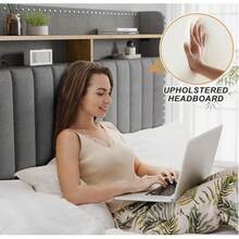 Queen/King Bed Frame With 2-Tier Storage Headboard & 2 Storage Drawers, Upholstered Platform Bed Frame , Sturdy Wooden Slats Support, Noise-Free, No Box Spring Neededcama Queen, Dark Grey - Xám - Xem 2