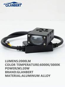 GLANBERT 超亮格栅灯，远近光一体式驾驶灯，迷你投影雾灯，适用于卡车/轿车/越野车/UTV/ATV/摩托车，白/黄工作雾灯