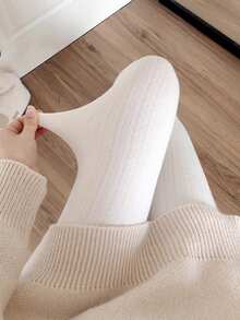 1件装女士保暖长筒袜，白色，加厚绒面，防寒保暖（适合-5℃至15℃），舒适保暖 - 白色 - 查看 1