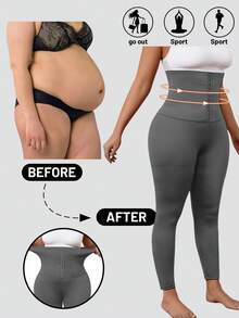 1pc Plus Size High Waist Yoga Pants With Buttons, Slimming Waist, Versatile For Workout, Casual Wear, All Season